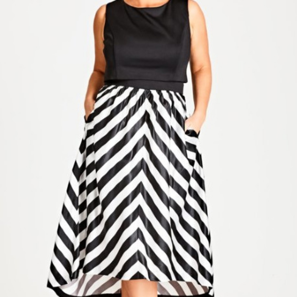 City Chic Satin Chevron High-low Dress